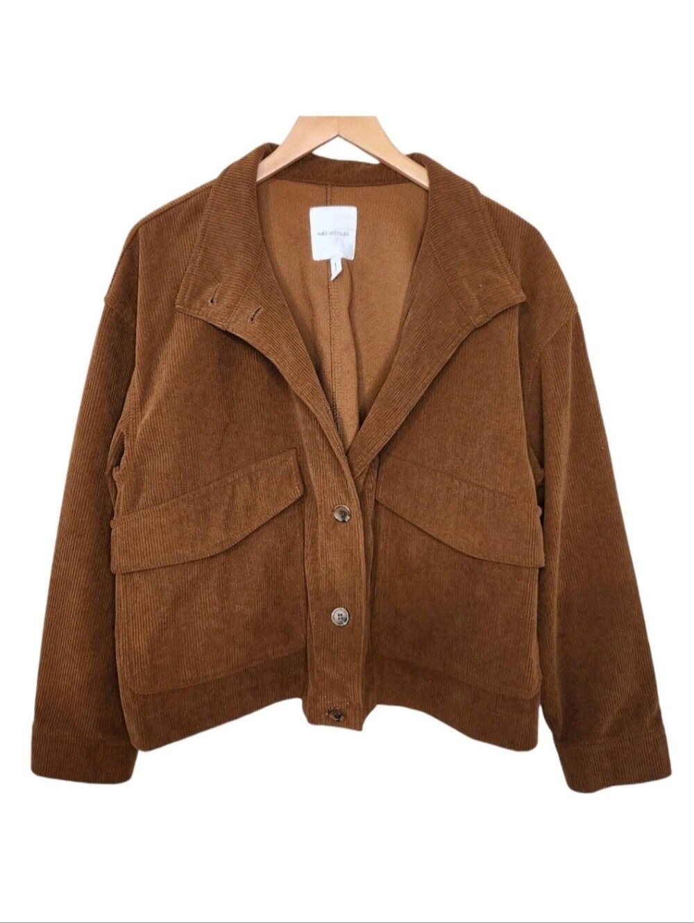 Avec Les Filles Brown Corduroy Oversized Shacket Chore Pockets Size M